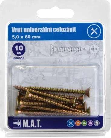 Tornillo universal rosca completa 5 × 60 mm, galvanizado, 10 uds.