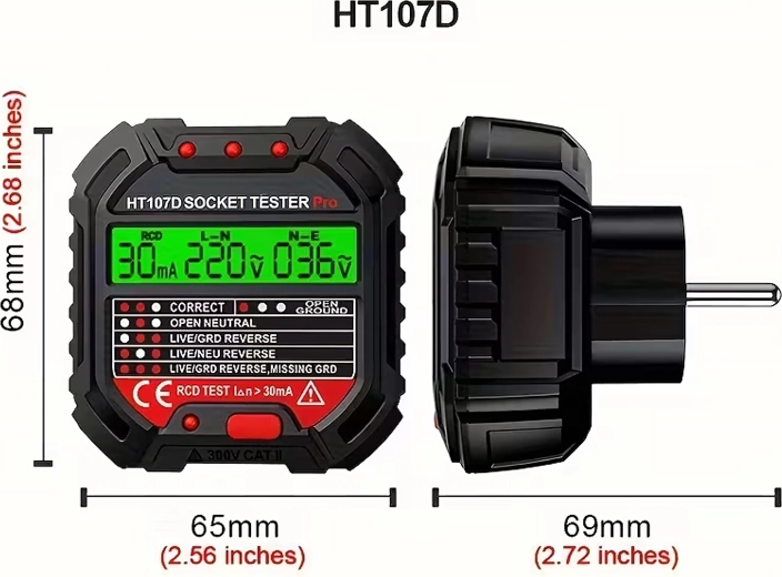 Probador de tensión de tomas con LCD y prueba RCD HABOTEST HT107D