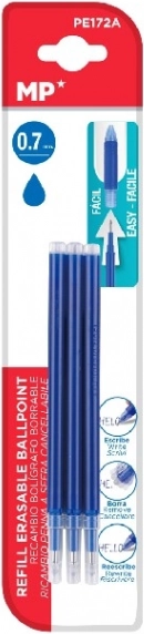 Recambios para bolígrafo borrable 0,7 mm azules, 3 uds.