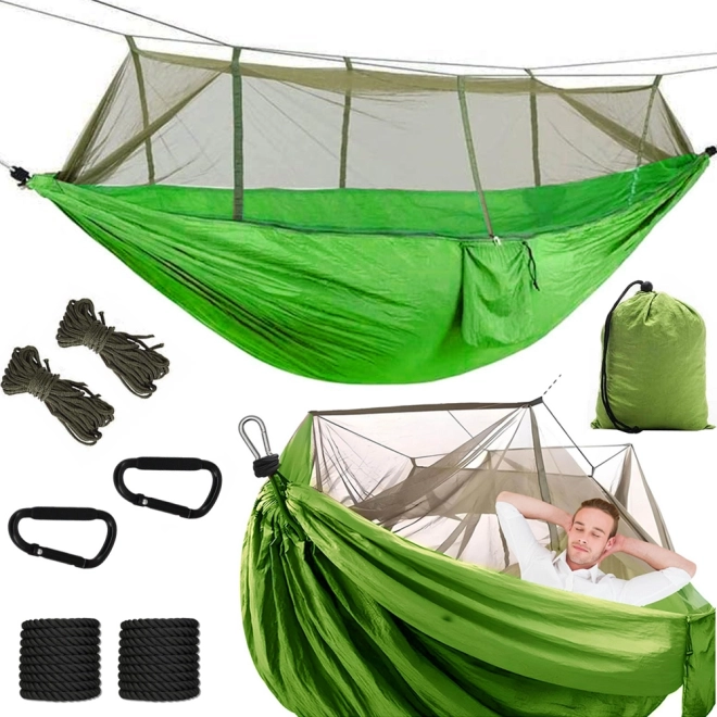 Hamaca turística con mosquitera 250 × 140 cm, verde