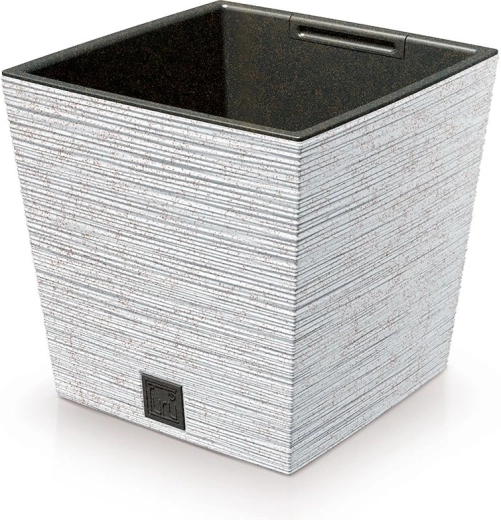 Maceta Furu Square Low Eco Wood con inserto 29,5 cm – blanca