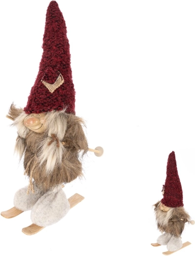 Decoración: Duende en esquís de poliéster y madera 37 cm (2 variantes)