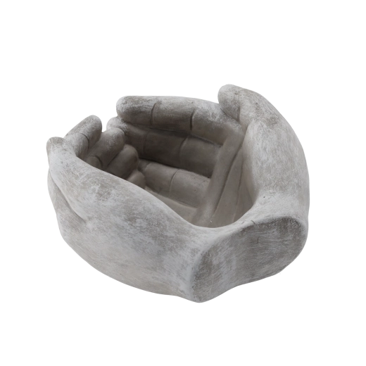 Jardinera de cemento gris con forma de manos 20 × 20 × 11,5 cm