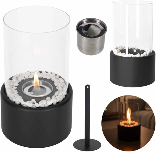 Biochimenea de sobremesa sin humo para bioetanol con cristal protector
