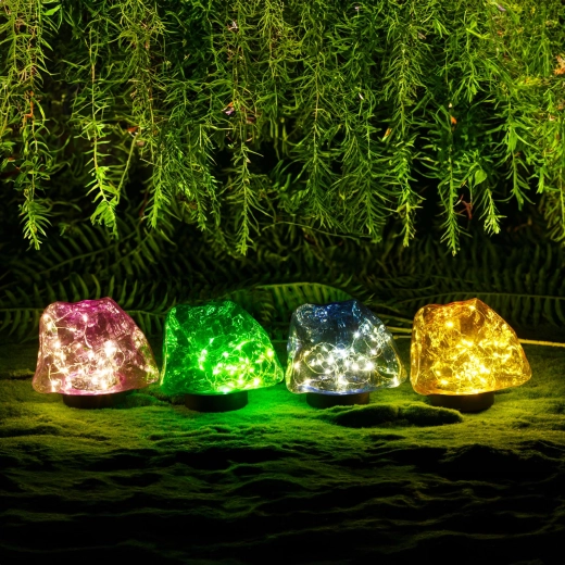 Lámpara solar de jardín con forma de piedra y luz blanca cálida - 1 unidad