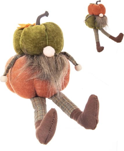 Decoración: Gnomo con calabaza de polirresina, sentado 11 × 11 × 13 cm (2 variantes)