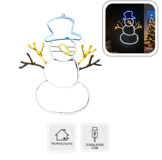 Decoración navideña LED de neón muñeco de nieve 32 × 1,2 × 55,5 cm
