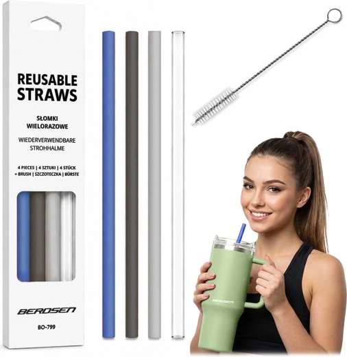 Berdsen pajitas de plástico reutilizables para vaso térmico – set de 4 uds + cepillo de limpieza