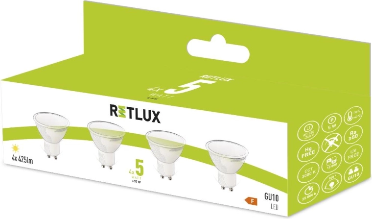 Bombilla LED Retlux GU10 5 W, blanco cálido - 4 unidades