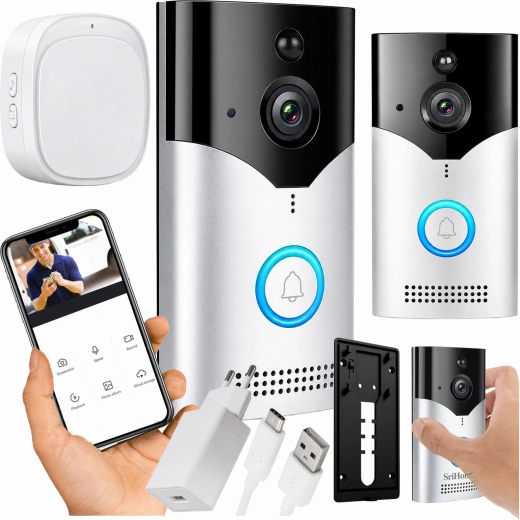 Timbre de videoportero inteligente inalámbrico con cámara y Wi‑Fi (PIR) - 1 pieza