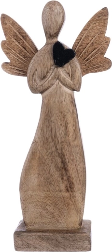 Decoración de madera Ángel con corazón negro 32 cm