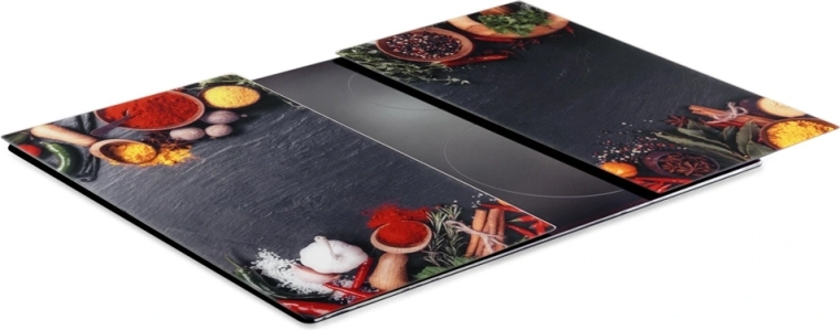 Tablas de cortar de vidrio Vilde y cubierta para placa de cocina con motivo de especias 60 × 52 cm, 2 uds