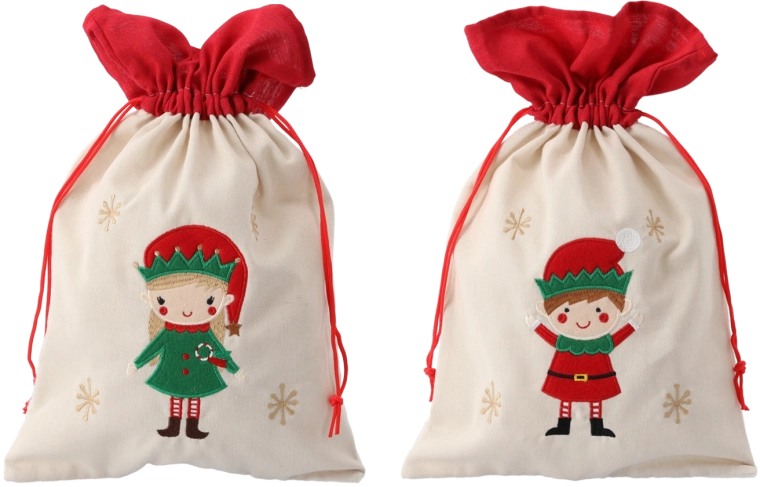 Bolsa de regalo beige 25 × 40 cm con motivo de elfo