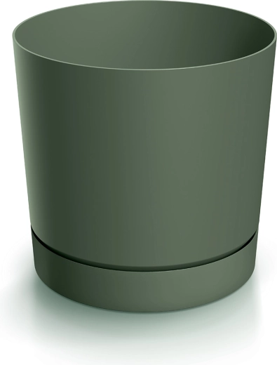 Maceta con plato TUBO P 14,8 cm – verde oscuro