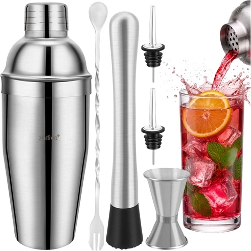 Set de barman para cócteles Zortiva 6 en 1 con coctelera de 700 ml