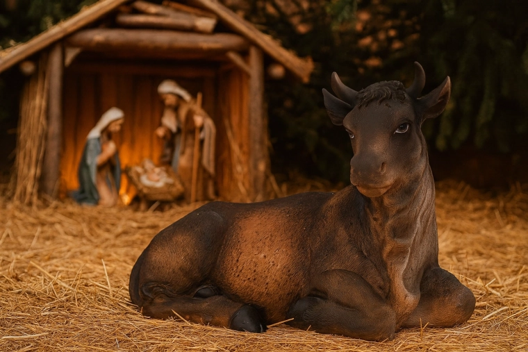 Figura de vaca para belén de polirresina 30 cm