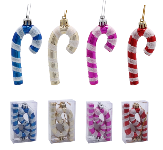 Set de 4 adornos navideños tipo bastón de caramelo de 9 cm