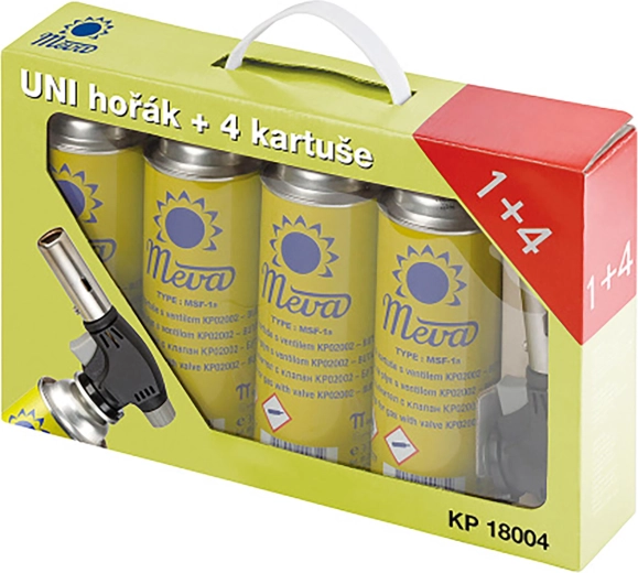 Soplete de gas universal 360° con encendido piezoeléctrico + 4 cartuchos