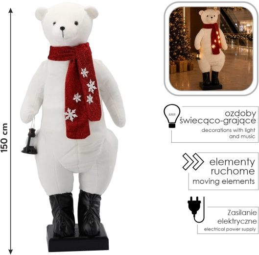 Decoración navideña hinchable de oso polar con iluminación LED, melodía y movimiento, 150 cm