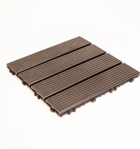 Baldosas de suelo de WPC con 4 lamas, 30 × 30 cm, negras, 11 unidades