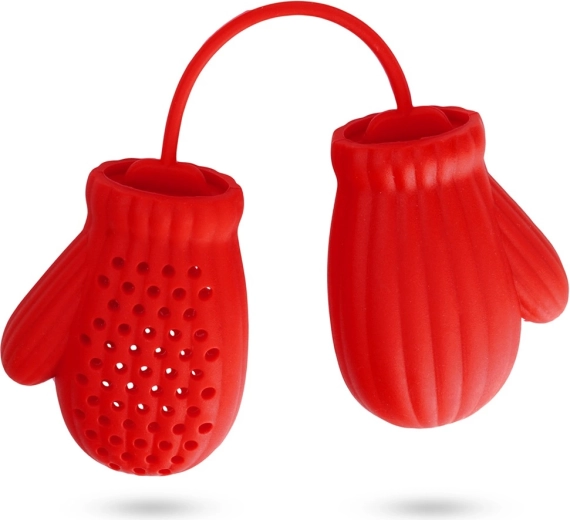 Colador de silicona para té guante rojo