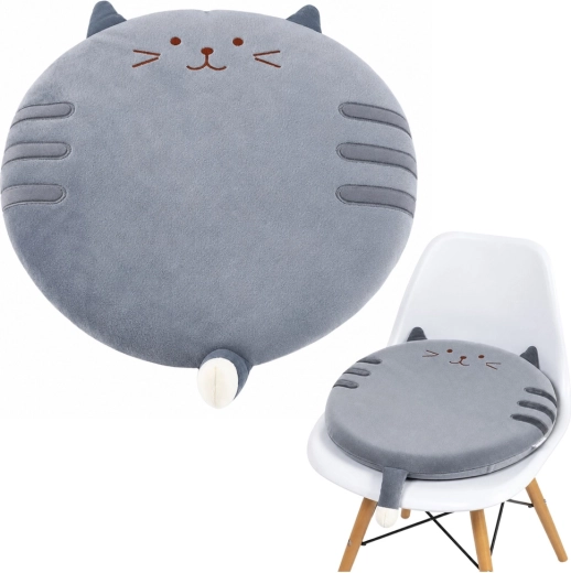 Cojín redondo de felpa para silla con forma de gato, gris 40 cm