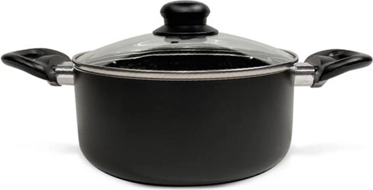 Cacerola con tapa de vidrio Kitchisimo Nero 20 cm, 2,5 l