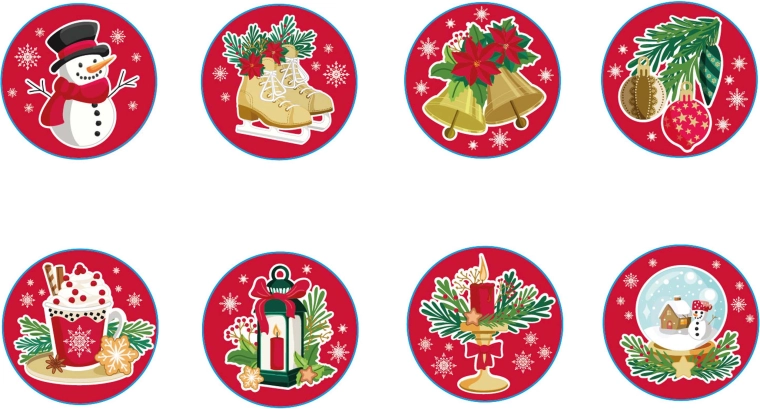 Pegatinas navideñas redondas 200 uds, diámetro 2,5 cm