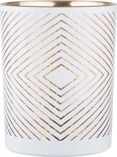 Portavelas de vidrio blanco con interior dorado 10 × 12,5 cm, geométrico