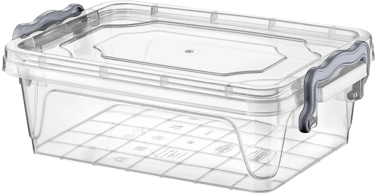 Caja de almacenamiento de plástico de 10 l con tapa y clips, transparente