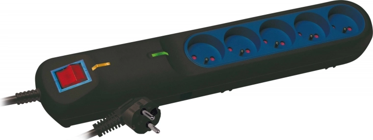 Regleta protectora contra sobretensiones LF 2005, 5 tomas, 3 m, negra