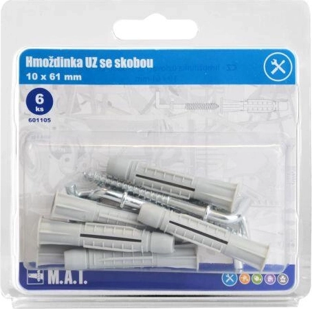 Taco de anudado con gancho 10 × 61 mm, zincado blanco (6 uds)