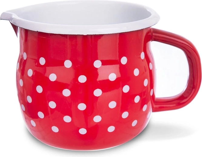 Taza esmaltada roja con lunares y vertedor Tečka 800 ml