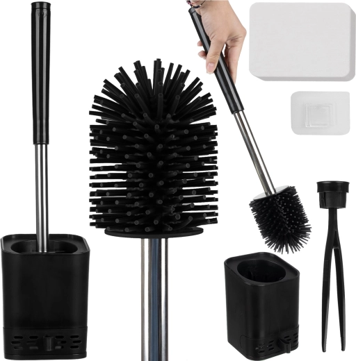 Escobilla WC con soporte y pinzas RUHHY - 1 pieza – negro