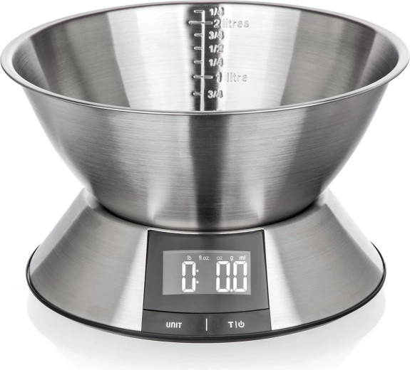 Báscula digital de cocina con bol de acero inoxidable 5 kg