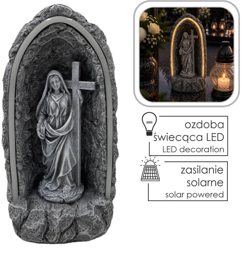 Capilla LED solar con la Virgen María y una cruz