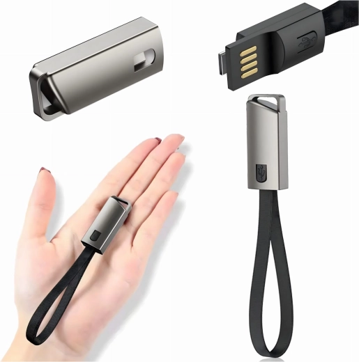 Cable llavero y cordón USB‑C a USB‑A para carga rápida y transferencia de datos