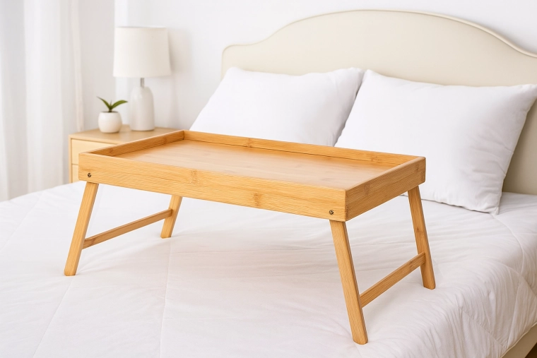 Mesa de desayuno de bambú y soporte para portátil para la cama con patas plegables 50 × 30 cm