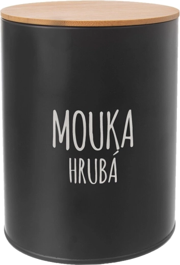 Lata metálica con tapa de bambú para harina gruesa 13 cm negra