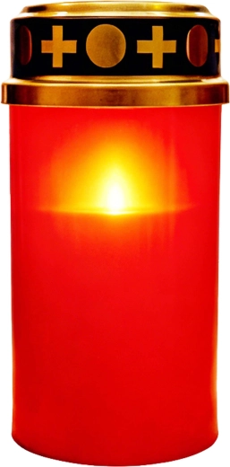 Vela LED roja para cementerio con luz blanca cálida