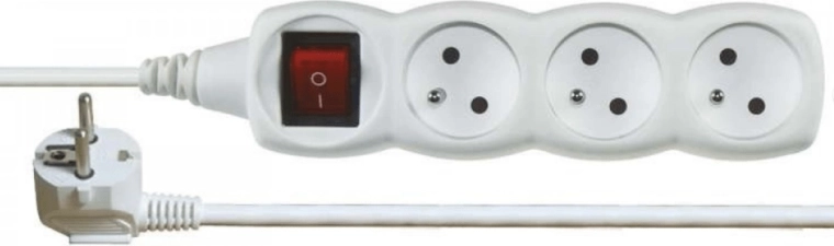 Cable alargador EMOS con interruptor, 3 tomas, 5 m, blanco