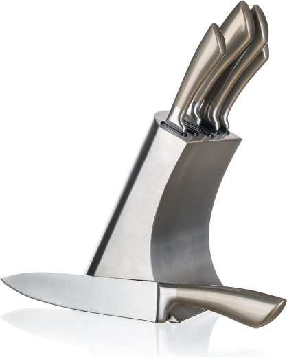 Juego de cuchillos de cocina METALLIC Platinum de acero inoxidable, 5 piezas con soporte