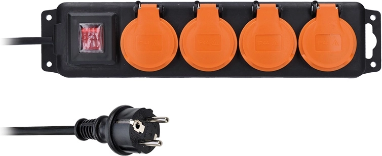 Alargador eléctrico de exterior Solight IP44 con 4 enchufes, cable de goma e interruptor, 10 m