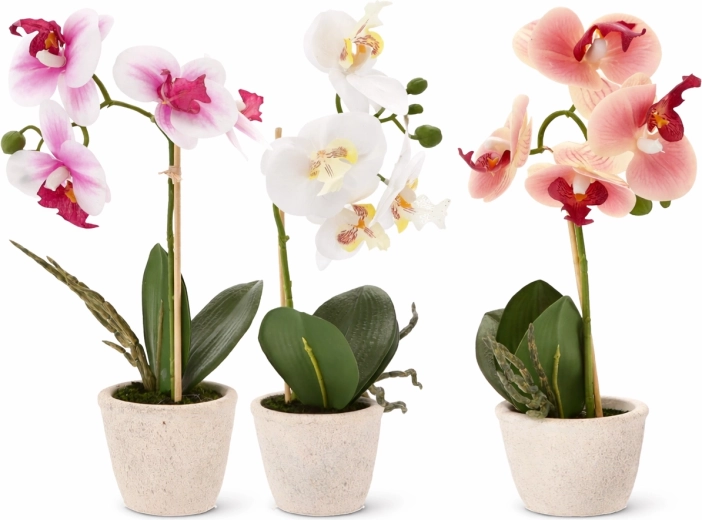 Orquídea artificial en maceta, mix de 3 colores, 30 cm
