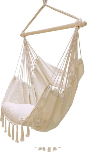 Silla colgante brasileña para jardín con cojines, beige, 130 kg - 1 unidad