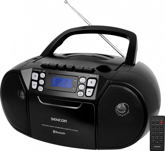 Radiograbadora con CD Sencor negra con MP3, USB, AUX y Bluetooth