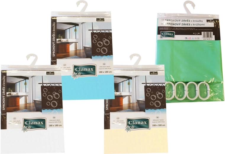 Cortina de baño SOLID 180 × 180 cm de PEVA con 12 ganchos, surtido de colores