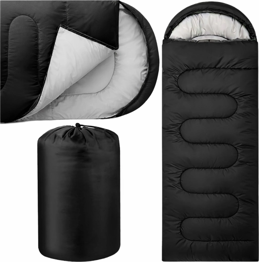 Saco de dormir turístico tipo momia 2 en 1 210 × 75 cm con capucha, negro