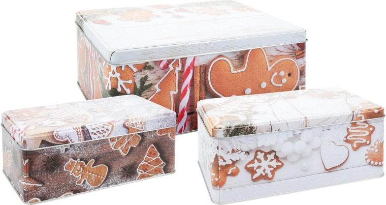 Latas navideñas rectangulares – set de 3 unidades