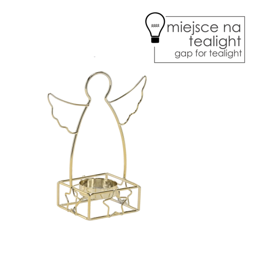 Candelero metálico dorado con forma de ángel para vela de té
